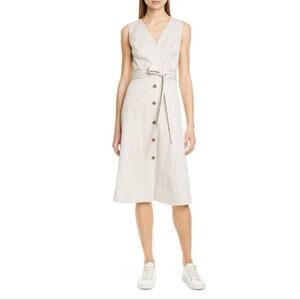 Nordstrom Signature Stripe Button Front Belted Dress Sz 4